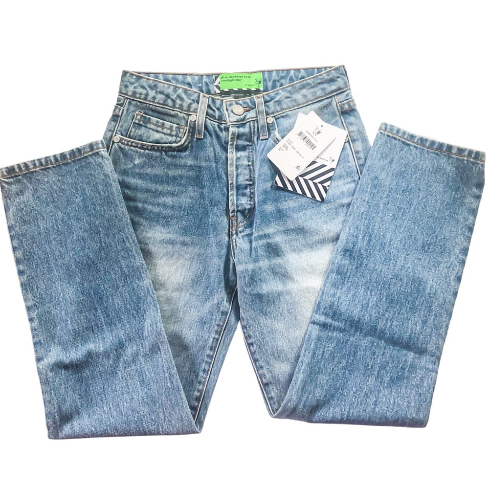 Free People SR vs Sandrine Rose Indigo Wash Straight Leg Denim Jeans, Sz 24